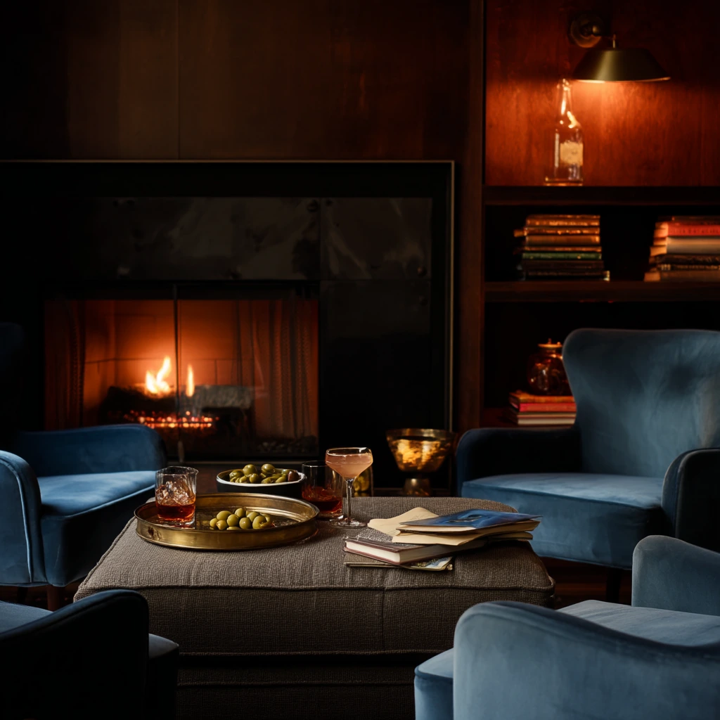 Entertaining Lounge with a Three-Sided Fire Feature