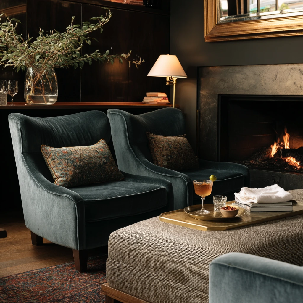Entertaining Lounge with a Three-Sided Fire Feature