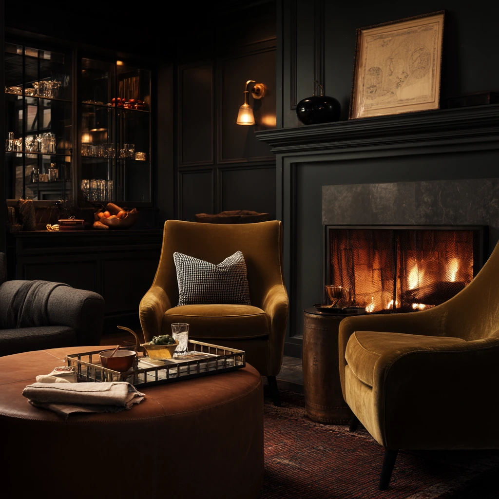 Entertaining Lounge with a Three-Sided Fire Feature