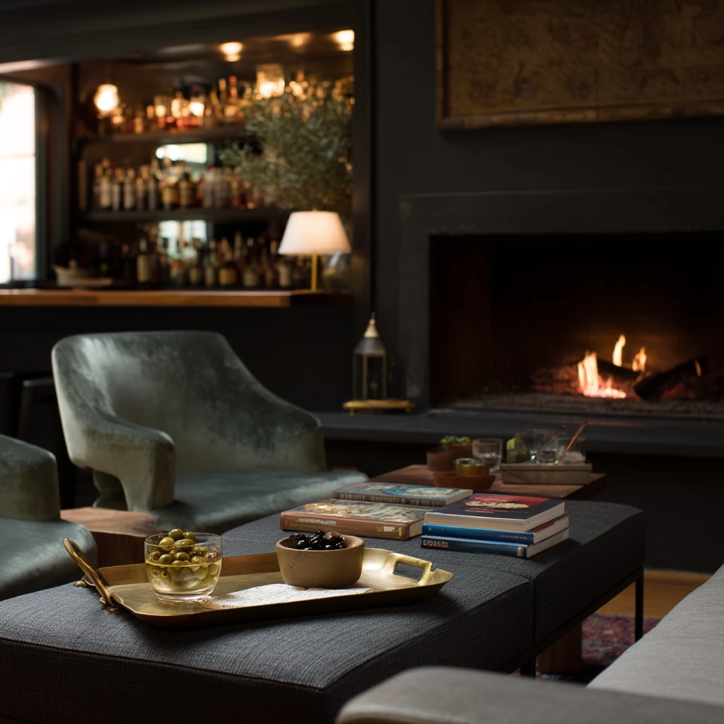 Entertaining Lounge with a Three-Sided Fire Feature