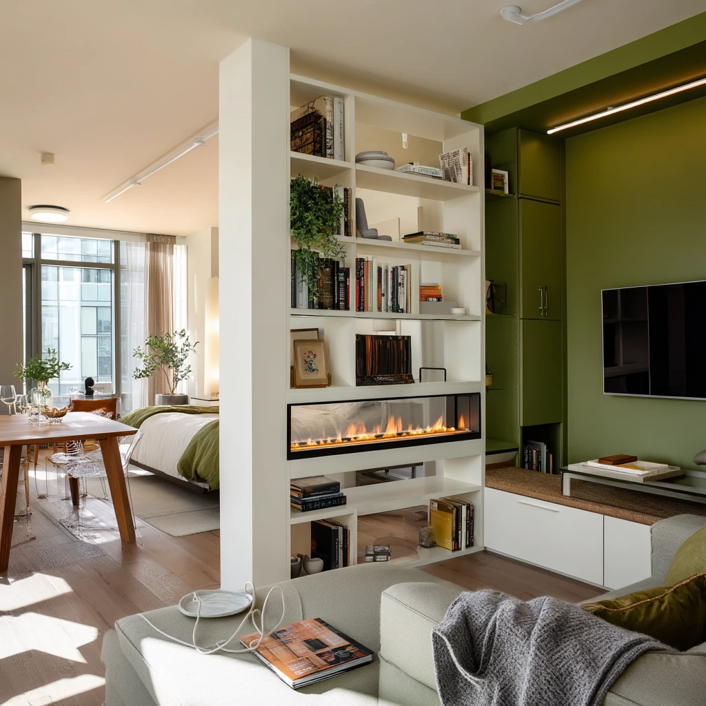 Small Condo Fireplace Divider for Open Plan Living