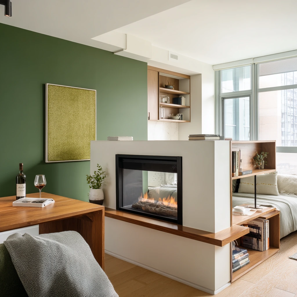 Small Condo Fireplace Divider for Open Plan Living