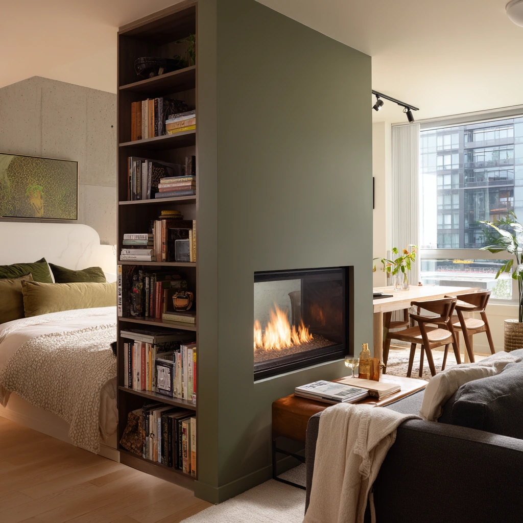 Small Condo Fireplace Divider for Open Plan Living