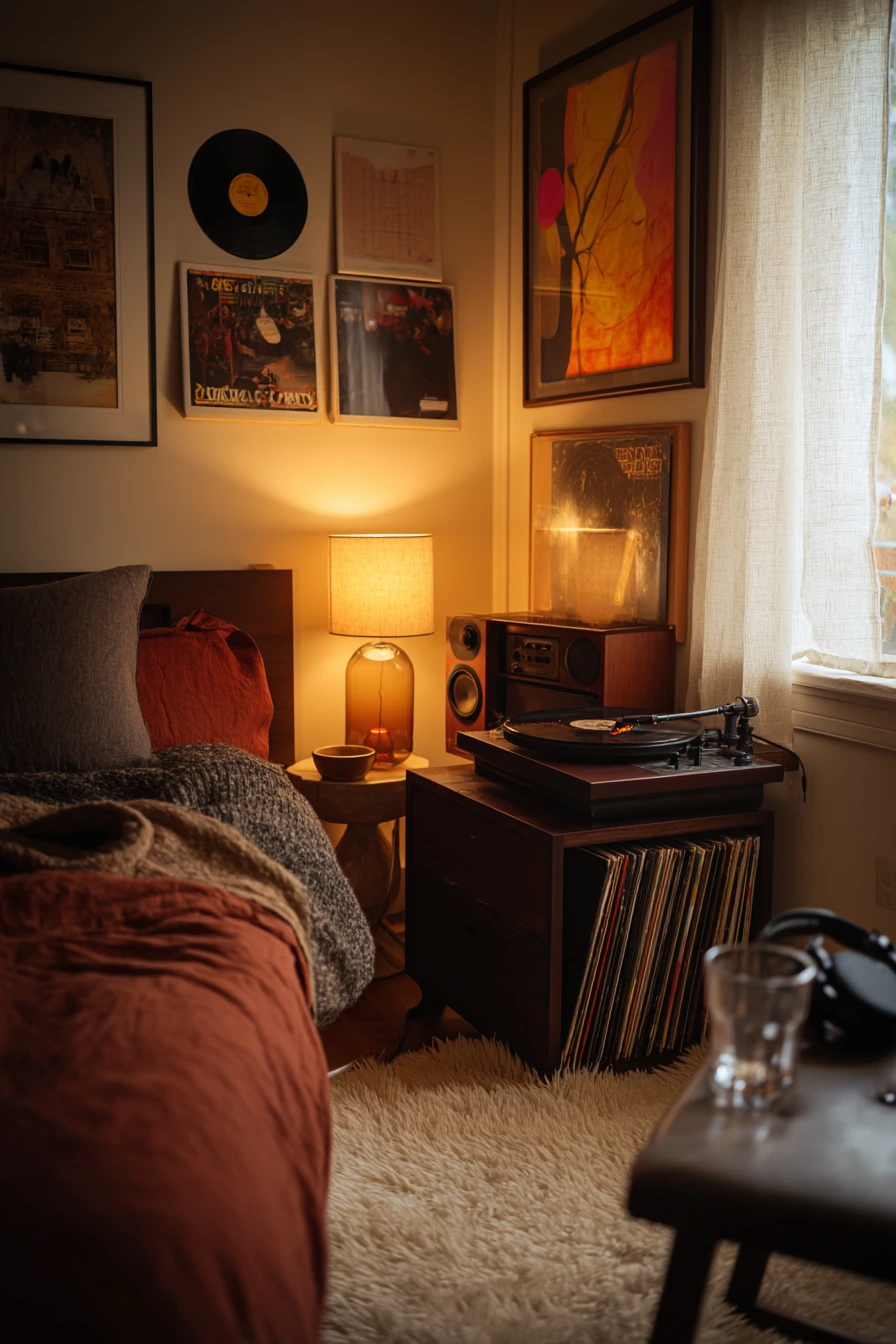 Mellow Retro Bedroom for a Music Lover