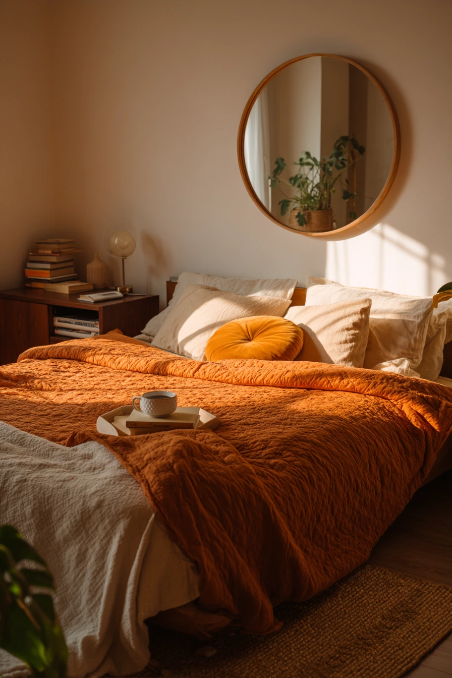 Sunlit 70s Apartment Bedroom With Reader’s Nook