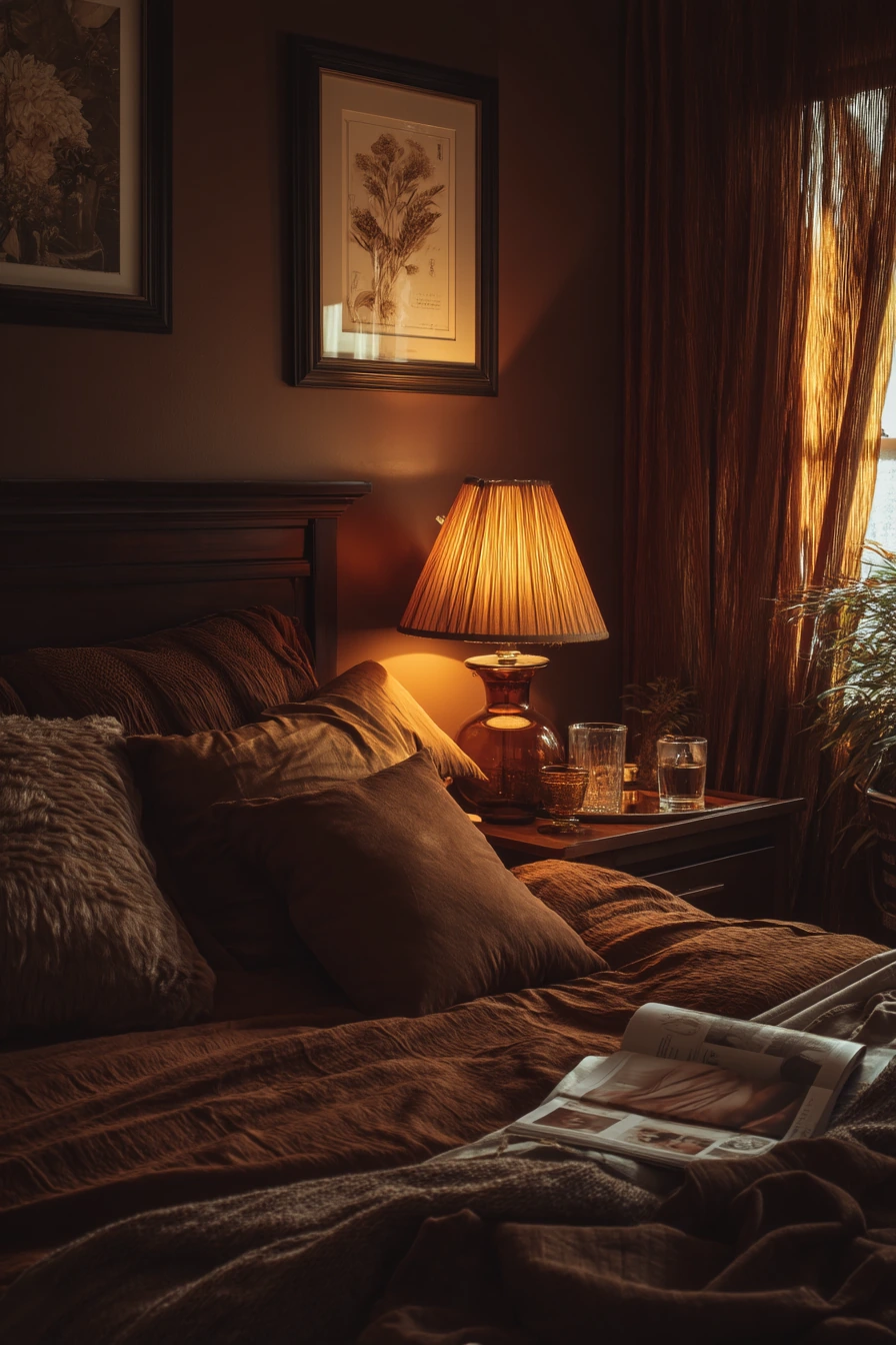 Moody 70s Bedroom With Evening Lamps