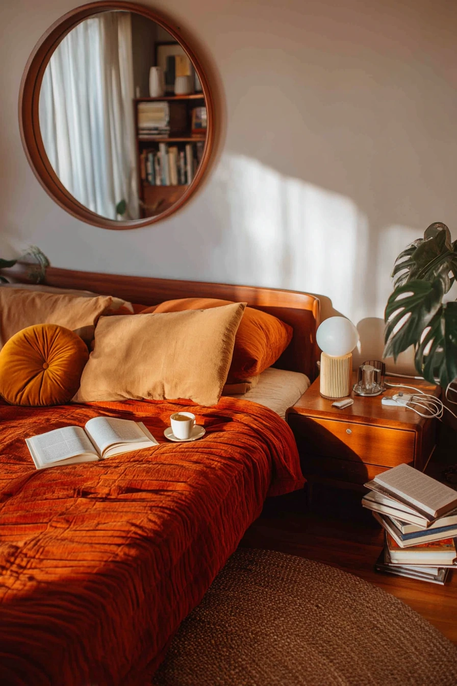Sunlit 70s Apartment Bedroom With Reader’s Nook