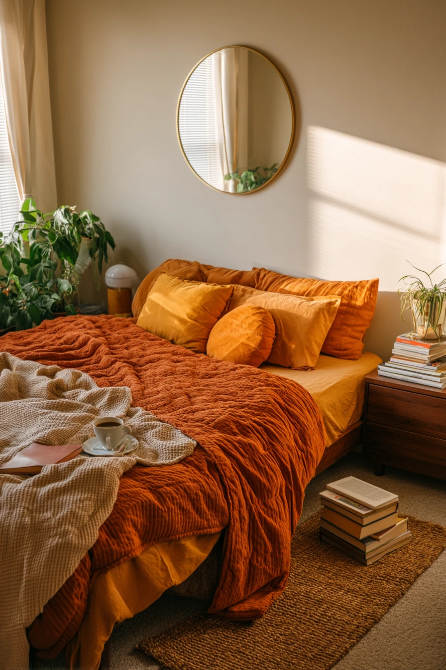 Sunlit 70s Apartment Bedroom With Reader’s Nook