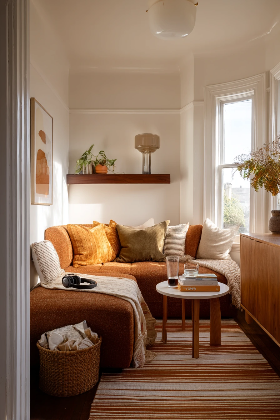 Small-Space 70s Living Room With Clever Storage