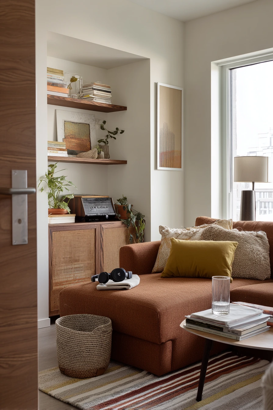 Small-Space 70s Living Room With Clever Storage