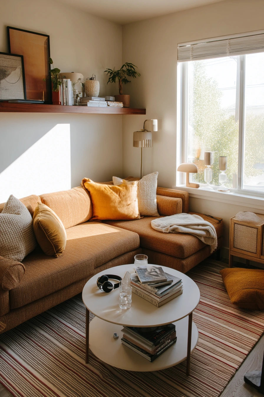 Small-Space 70s Living Room With Clever Storage