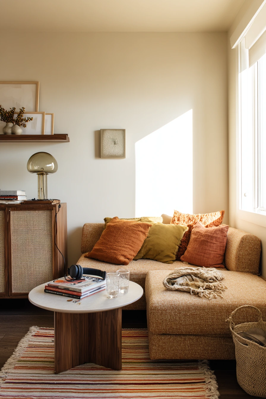 Small-Space 70s Living Room With Clever Storage