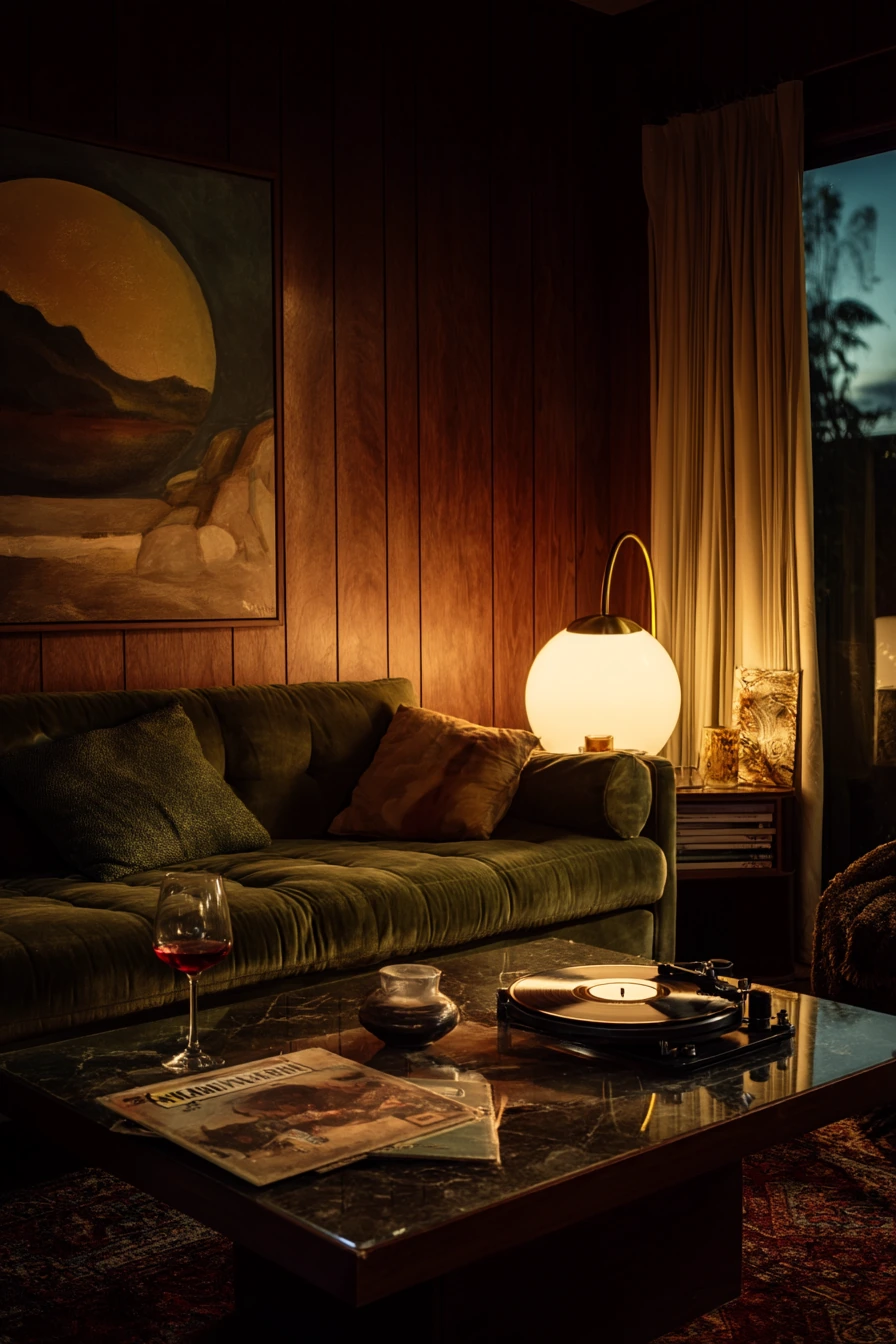 Quiet Evening 70s Living Room With Lamps On