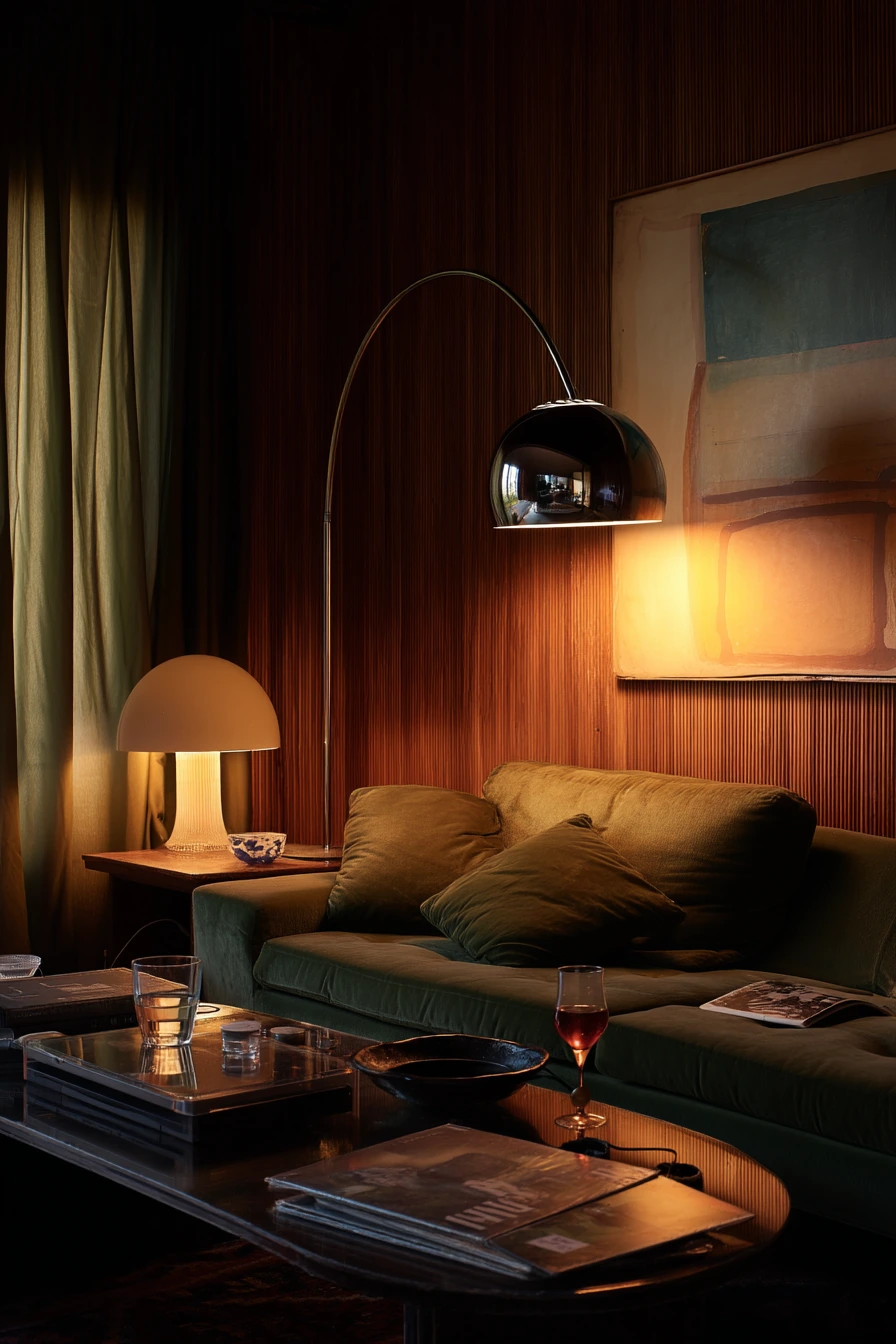 Quiet Evening 70s Living Room With Lamps On