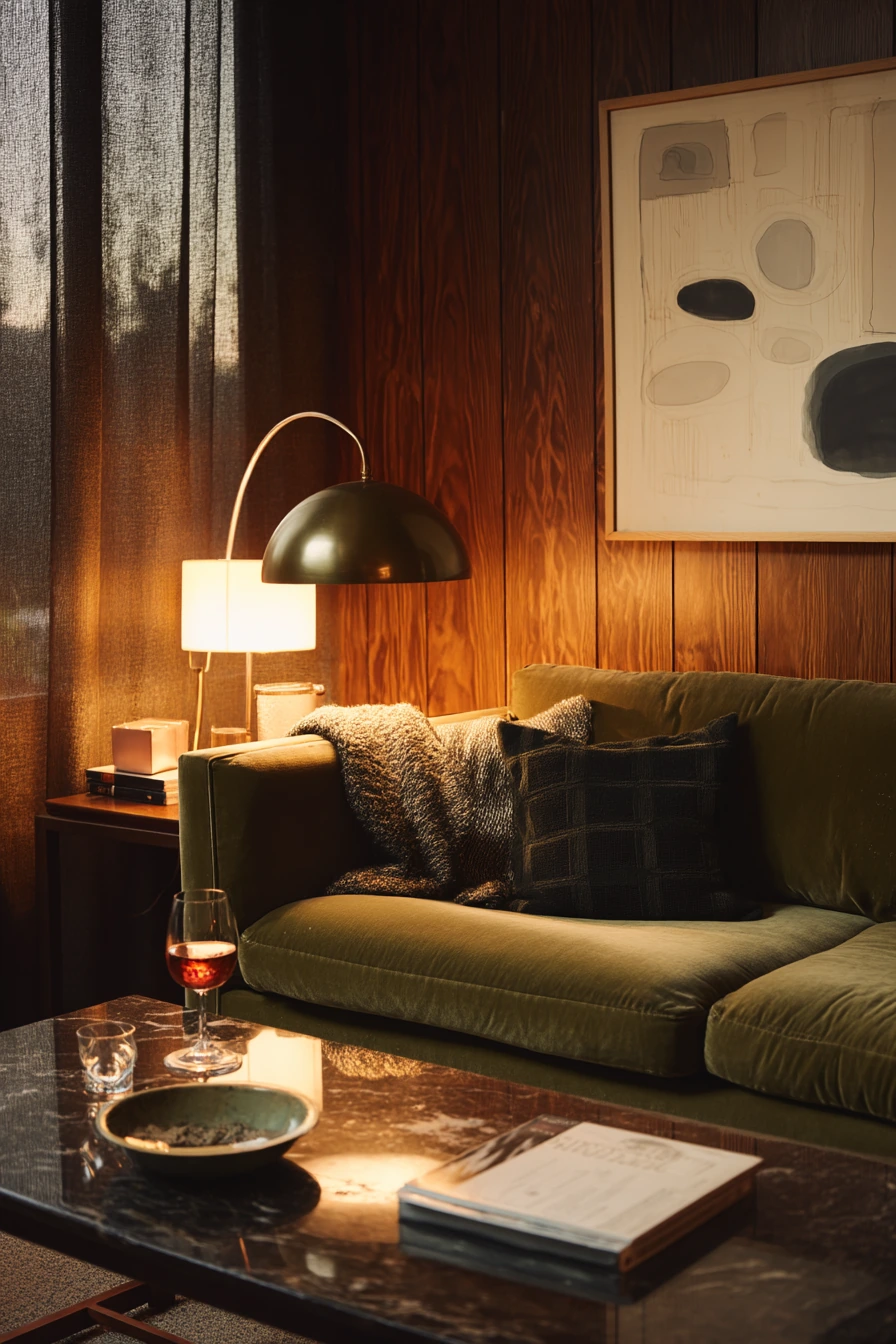 Quiet Evening 70s Living Room With Lamps On