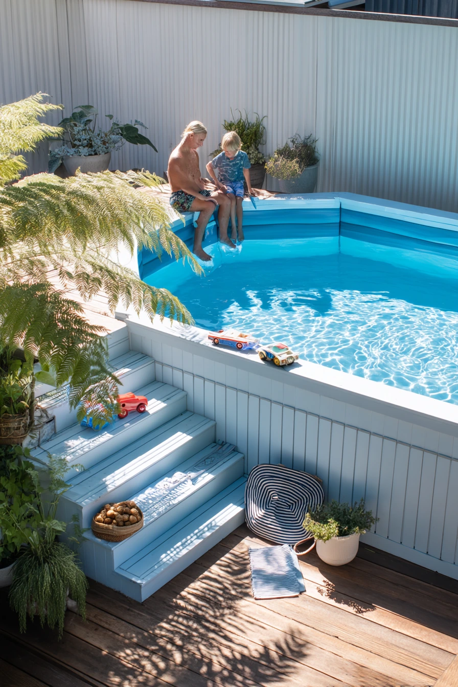 Family Swim Time with Built-In Storage Bench