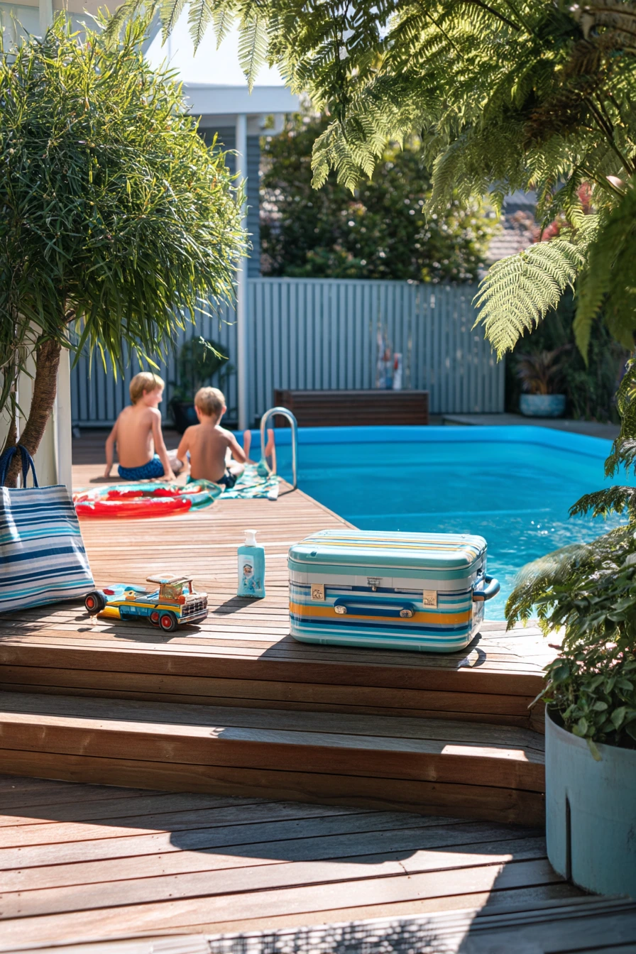 Family Swim Time with Built-In Storage Bench