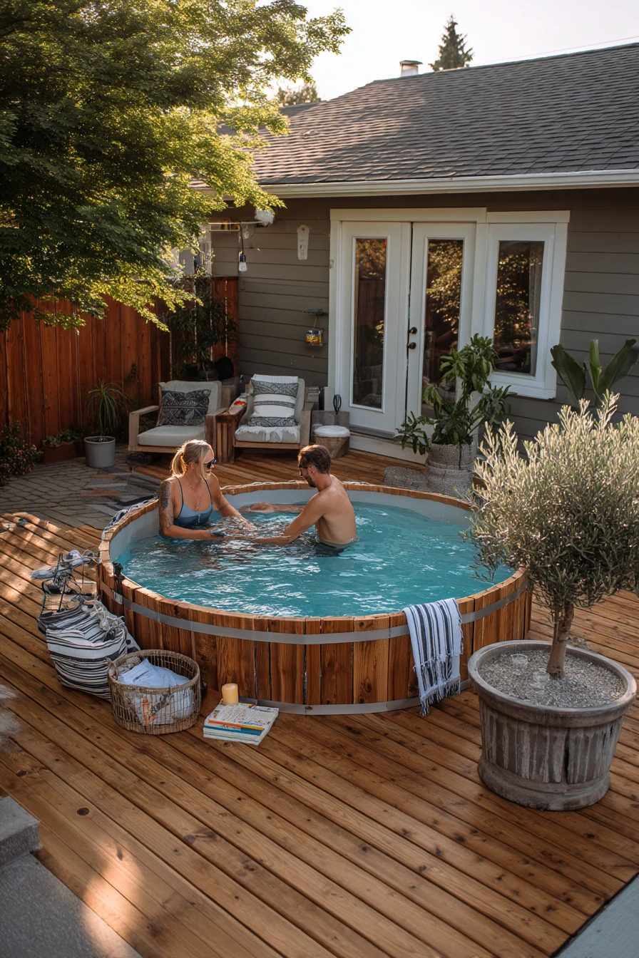 Backyard Deck Hangout Around a Stock Tank Pool