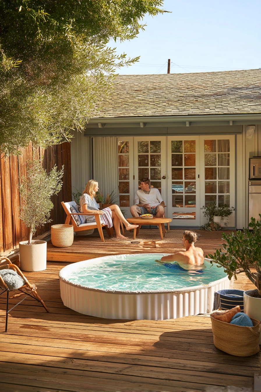 Backyard Deck Hangout Around a Stock Tank Pool