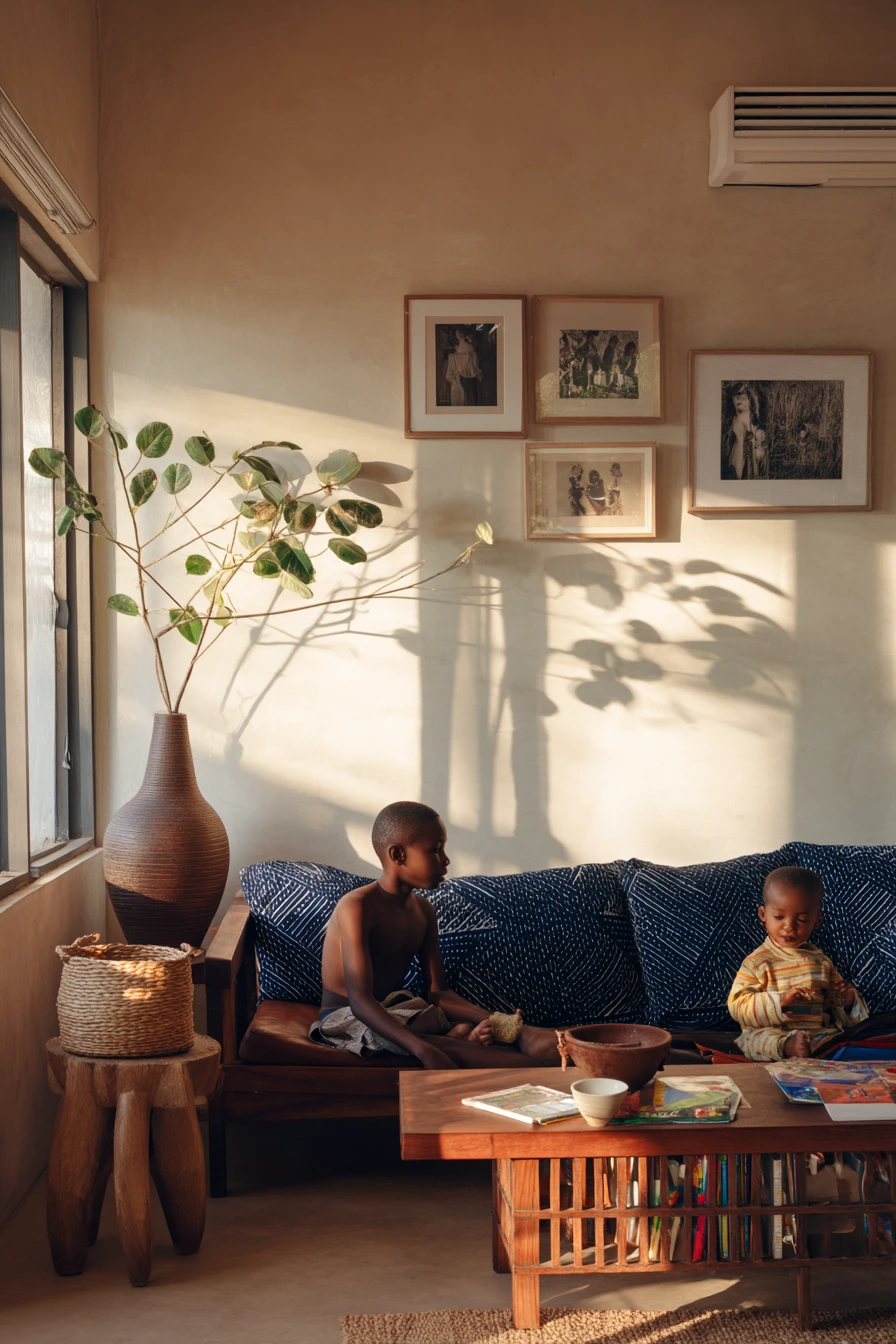 Sunlit Family Lounge with Mudcloth Accents