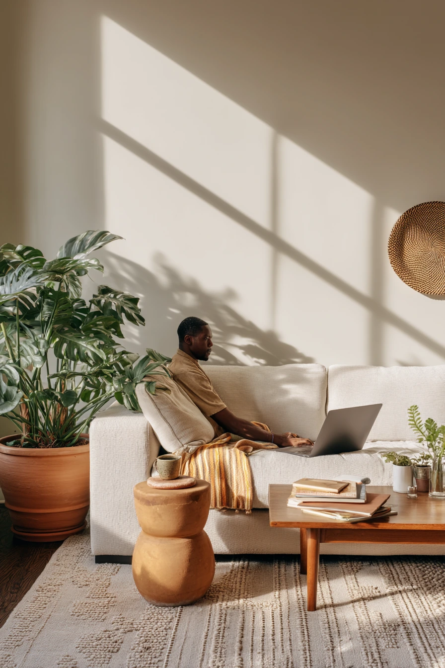 Afro-Modern Lounge with Indoor Plants