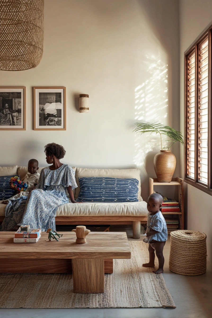 Sunlit Family Lounge with Mudcloth Accents