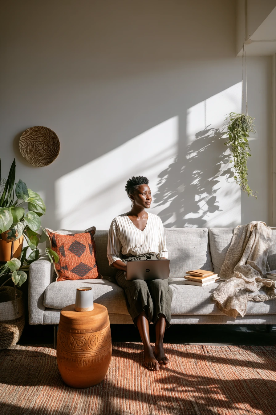 Afro-Modern Lounge with Indoor Plants