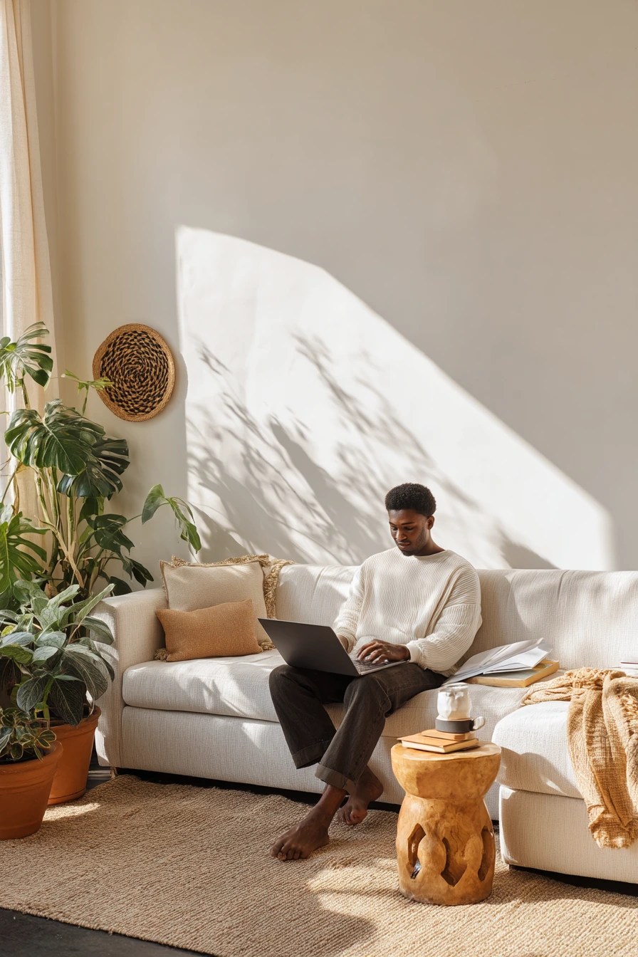 Afro-Modern Lounge with Indoor Plants