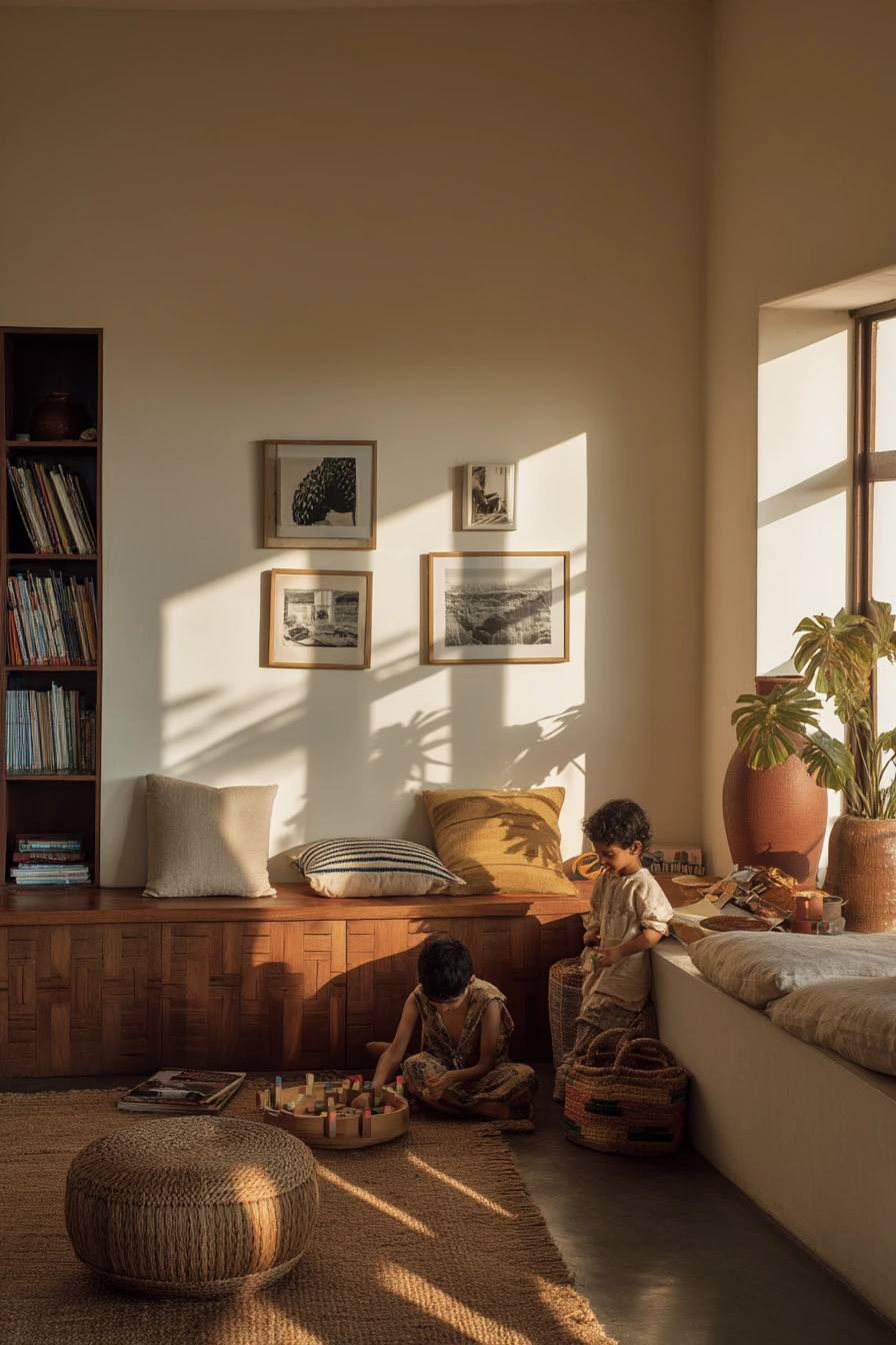 Sunlit Family Lounge with Mudcloth Accents