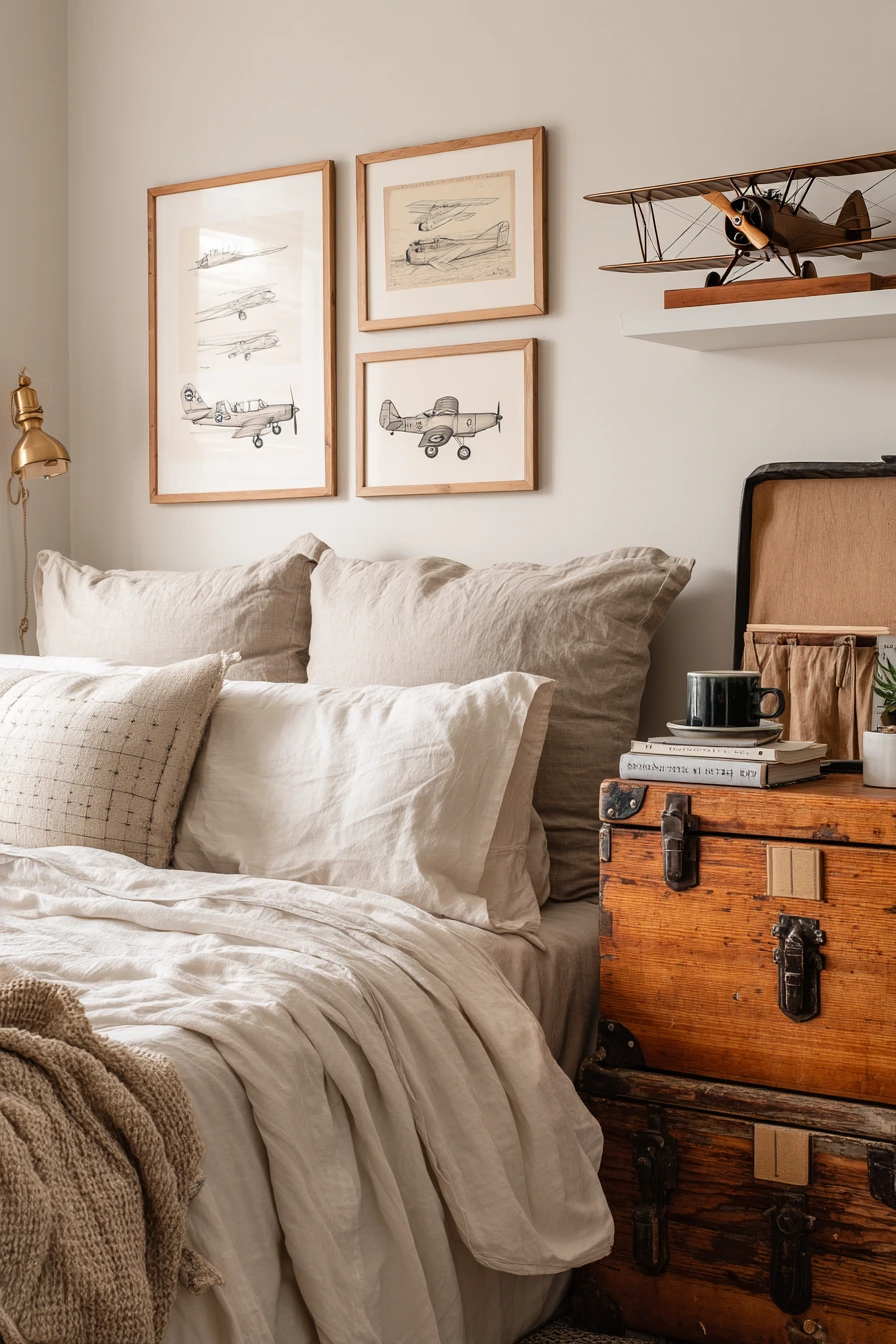 Renter-Friendly Airplane Bedroom with Removable Decor