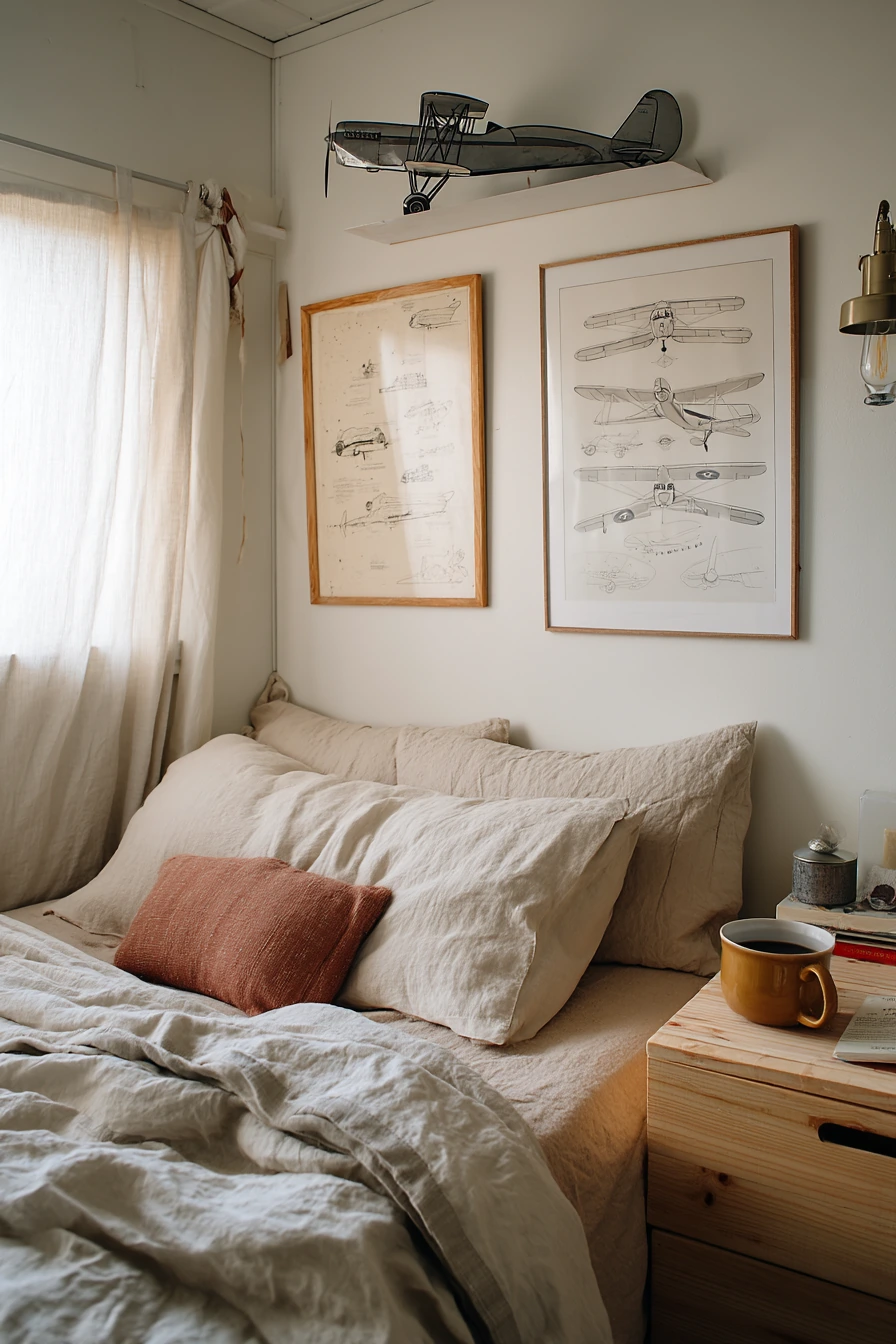 Renter-Friendly Airplane Bedroom with Removable Decor