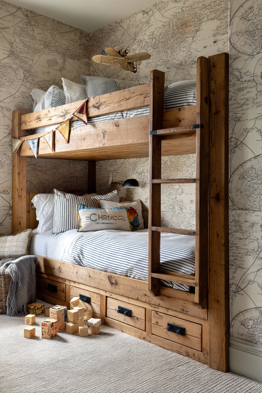Airplane Bedroom with Bunk Beds and Flight Map Wall