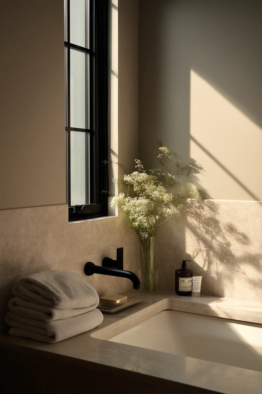Minimal Alcove Tub for a Calm Morning Routine