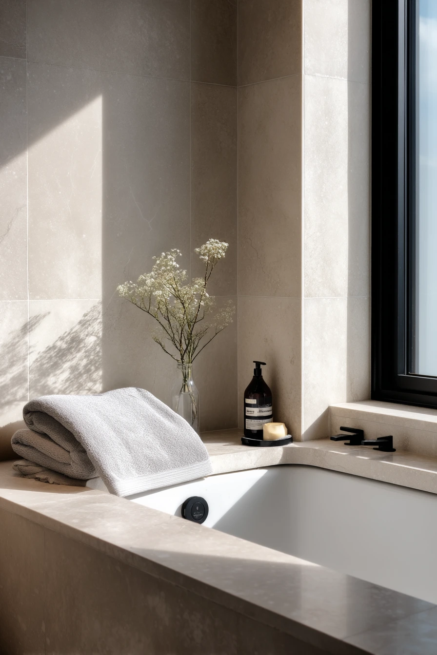 Minimal Alcove Tub for a Calm Morning Routine