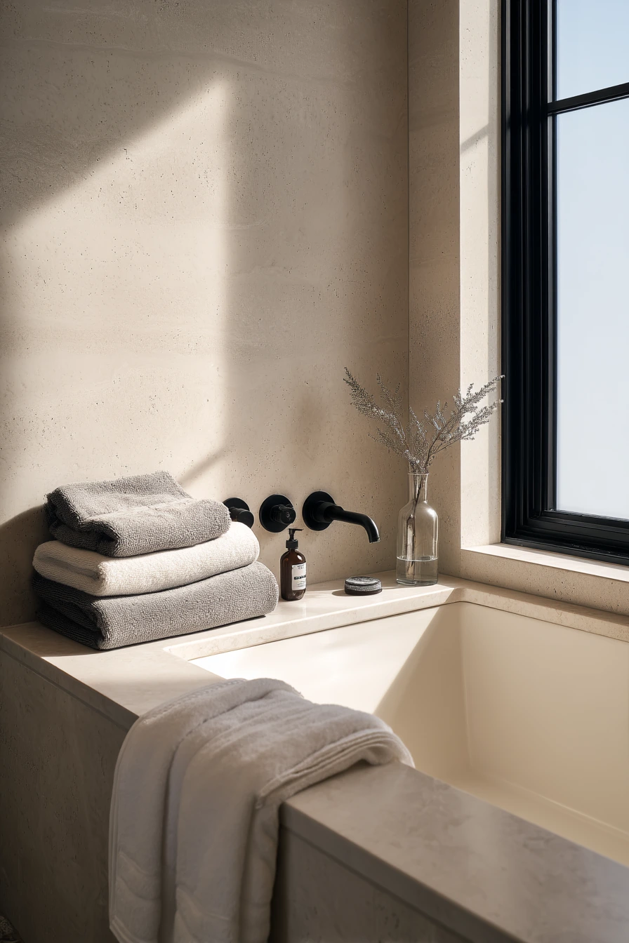 Minimal Alcove Tub for a Calm Morning Routine