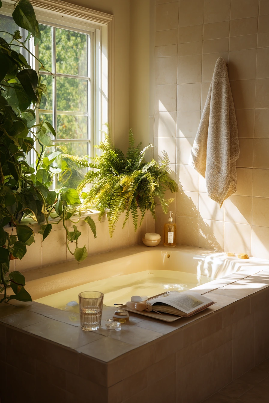 Alcove Tub with Plant-Filled Window Light