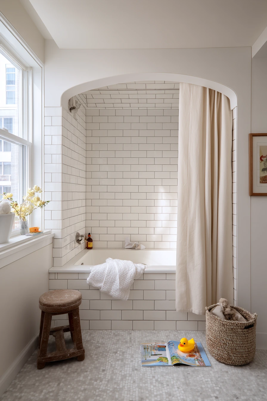 Built-In Alcove Tub for a Busy Family Bath