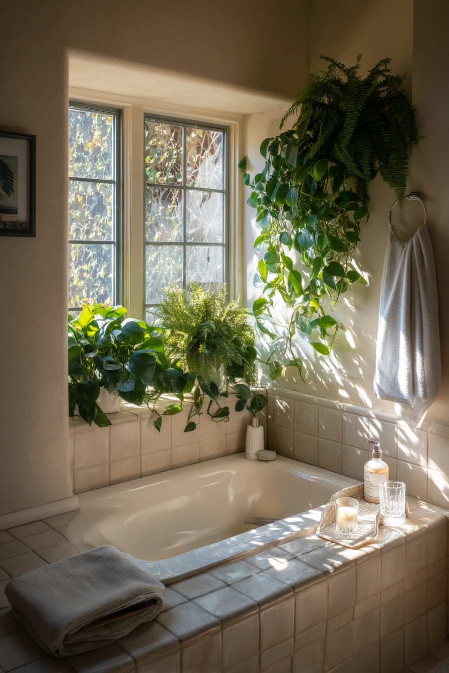 Alcove Tub with Plant-Filled Window Light