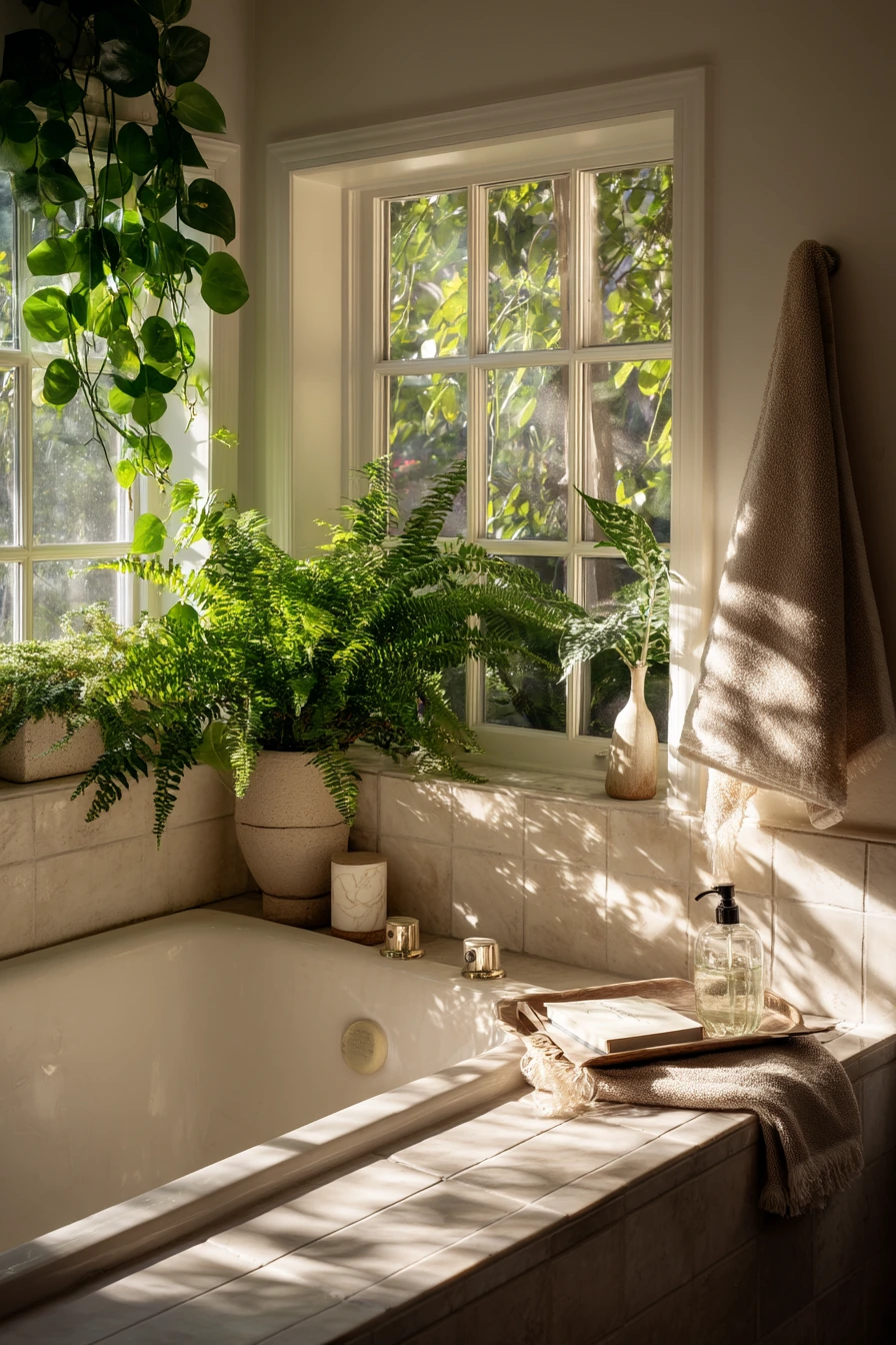 Alcove Tub with Plant-Filled Window Light