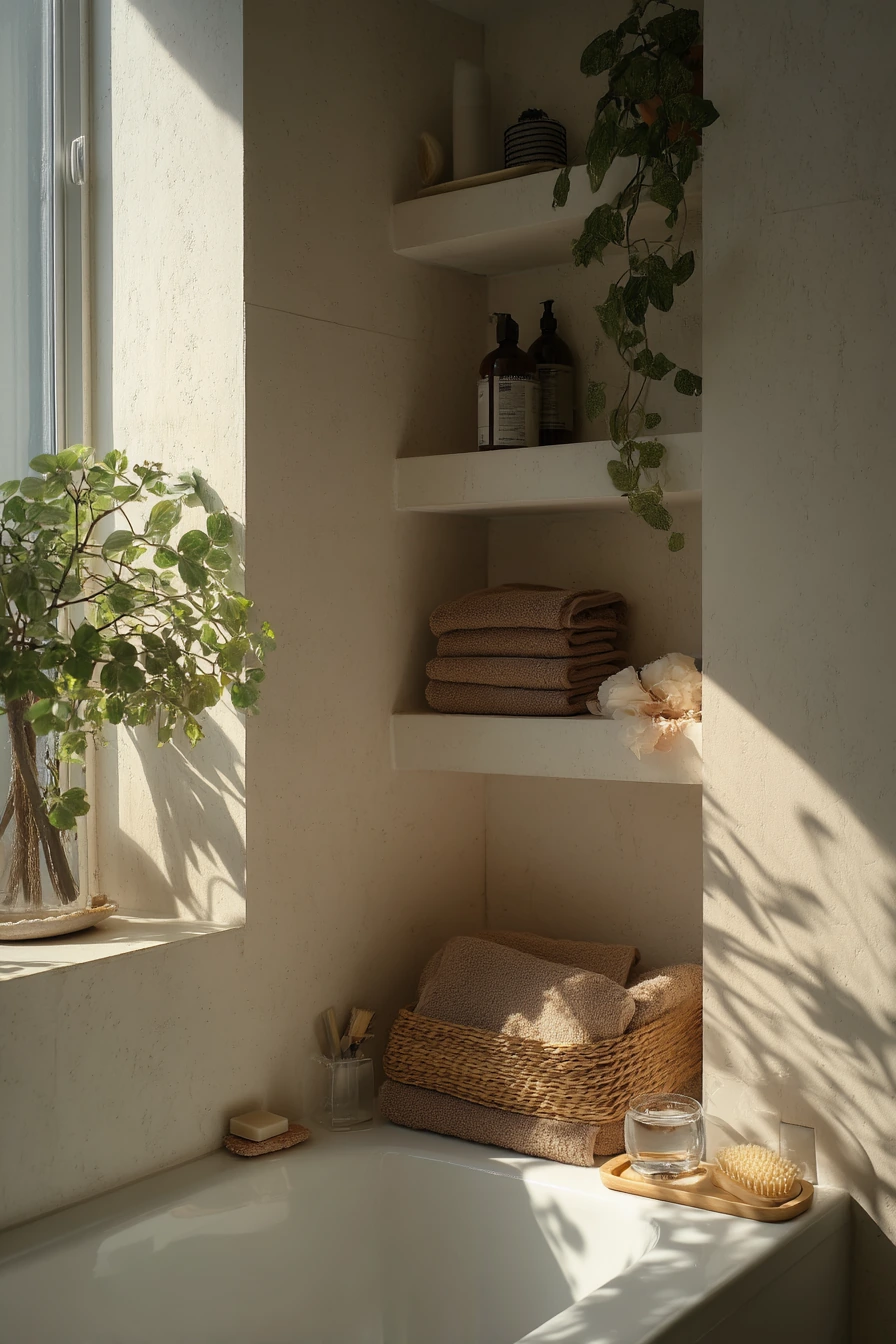 Small-Space Alcove Tub with Storage