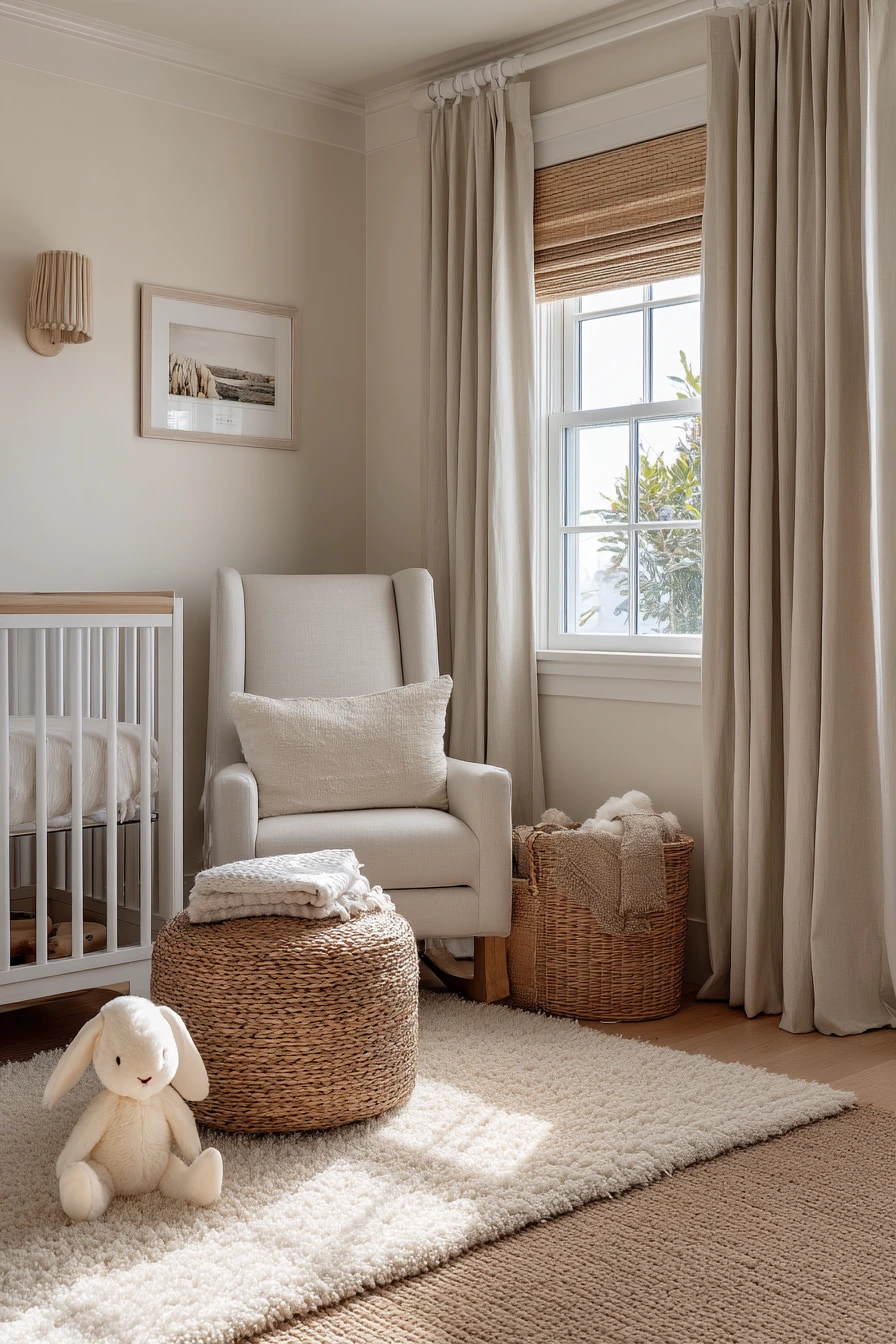 3. Beige Nursery Bedroom with Soft Storage