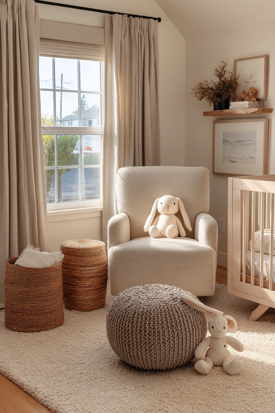 3. Beige Nursery Bedroom with Soft Storage