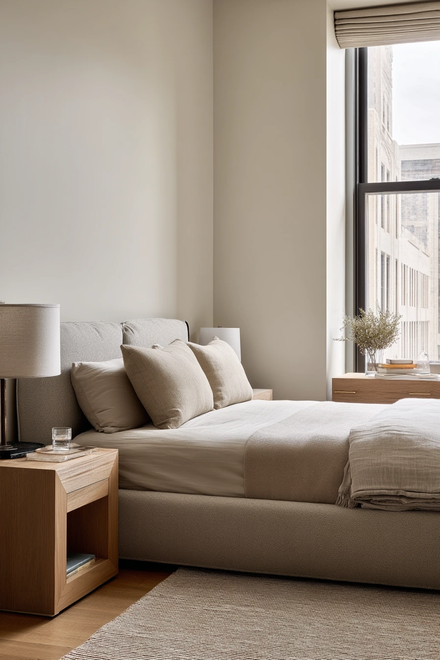 6. Beige Bedroom in a Minimal Townhouse