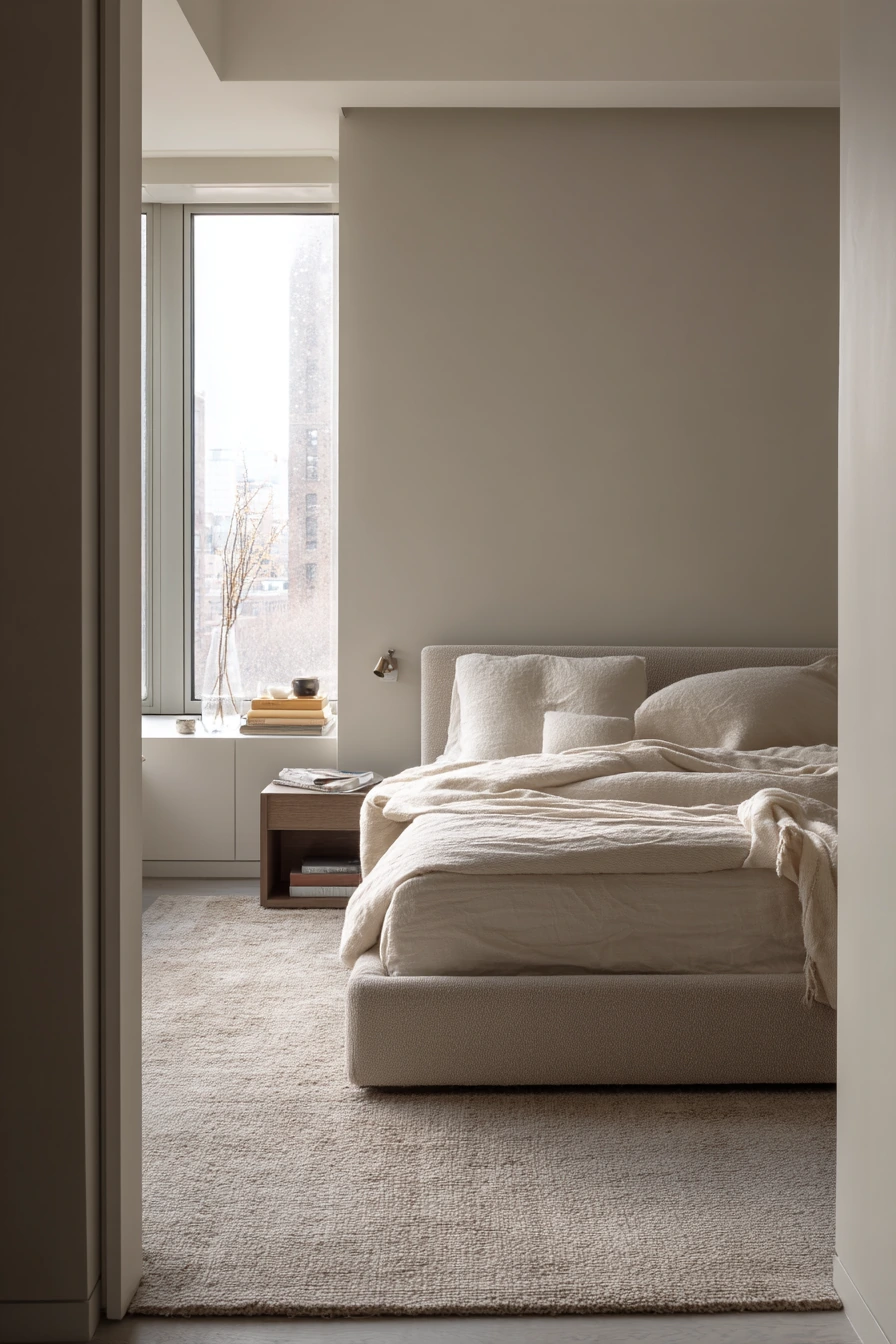 6. Beige Bedroom in a Minimal Townhouse