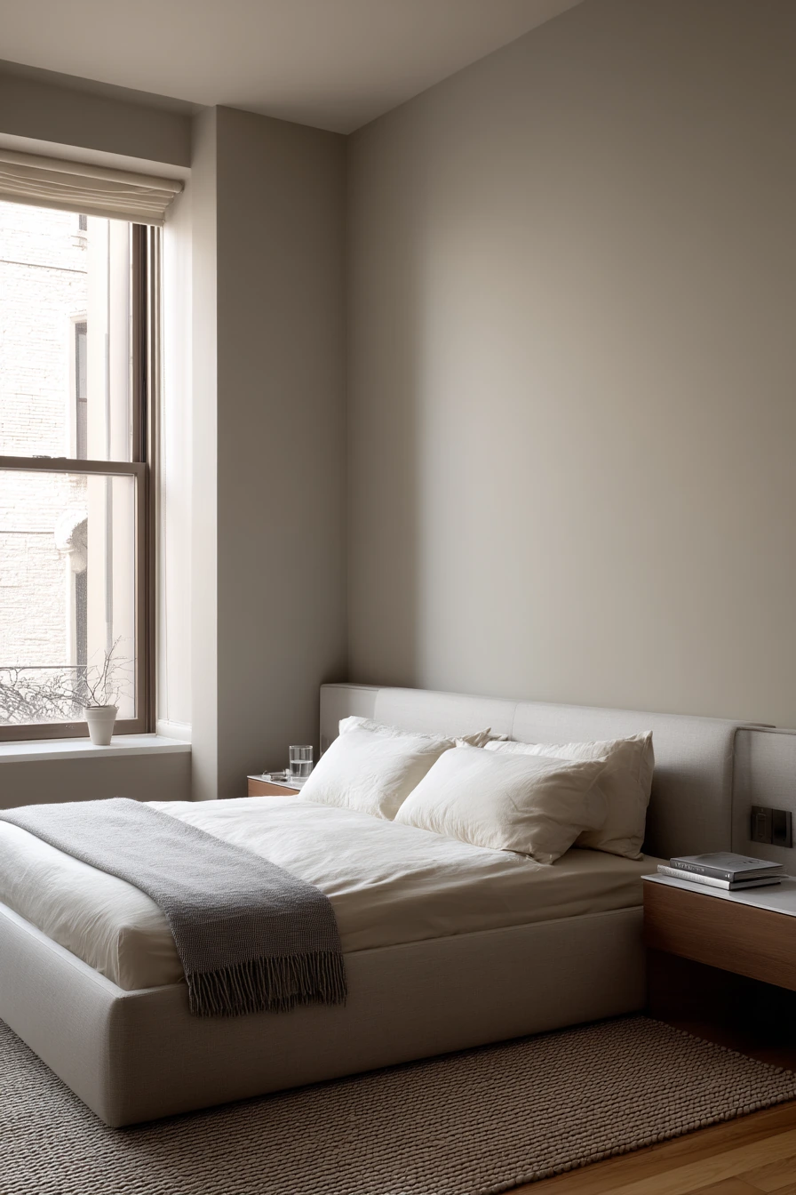 6. Beige Bedroom in a Minimal Townhouse