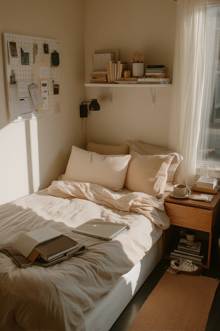 2. Small Beige Bedroom for a Student Renter