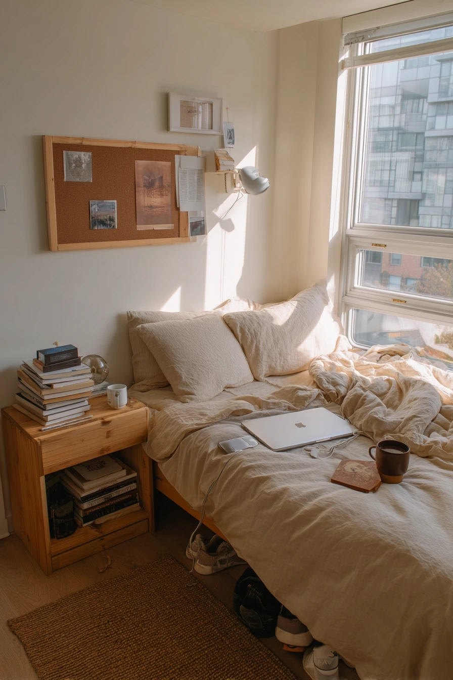2. Small Beige Bedroom for a Student Renter