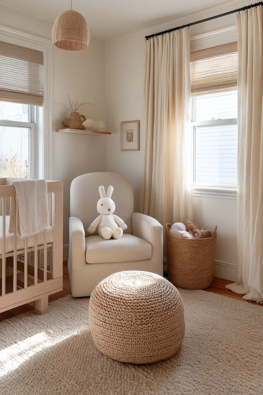 3. Beige Nursery Bedroom with Soft Storage
