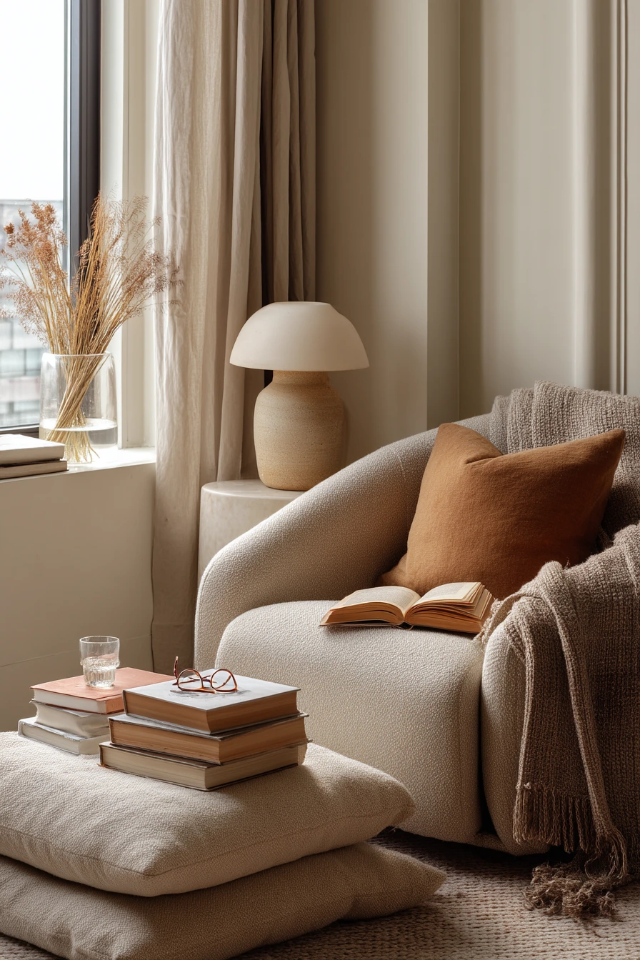 Cozy Beige Reading Nook