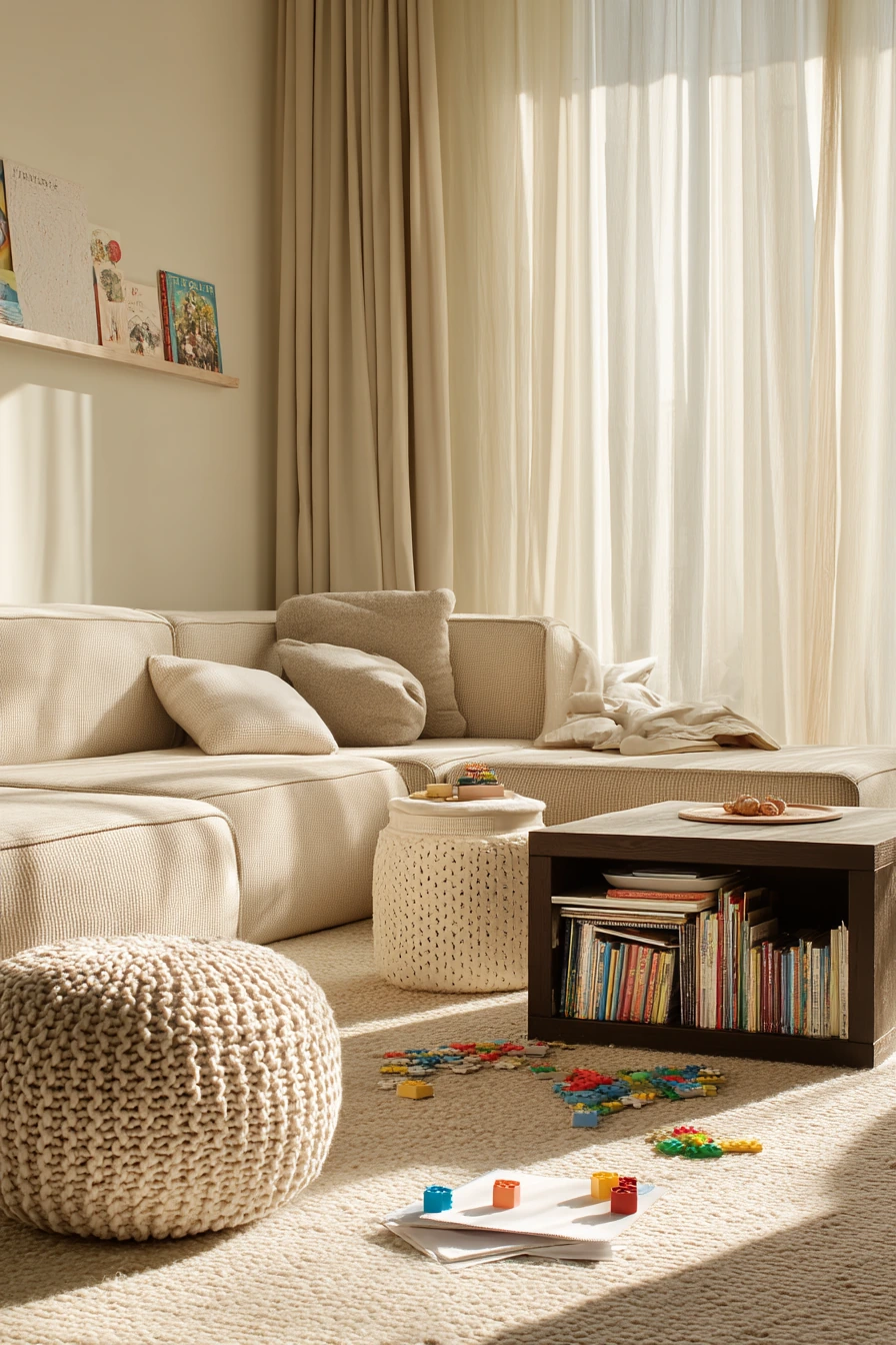 Beige Living Room with Kids